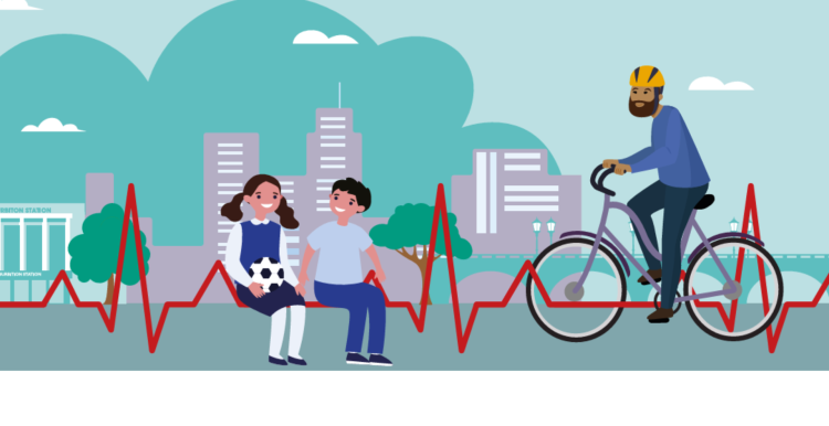 An illustration of people in public space