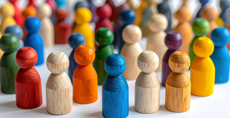 a photo of brightly coloured wooden figures