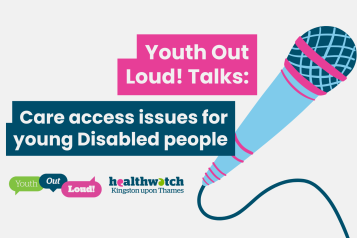 an illustration of brightly coloured microphone. Text reads 'Youth Out Loud! Talks: Care access issues for young disabled people'