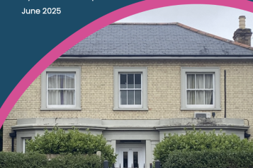 The front cover of the Healthwatch Kingston upon Thames Enter and View Report for Elysium Partnership's Ewell Road site. The photo on the cover shows a residential looking building with a large hedge and gated entrance. 