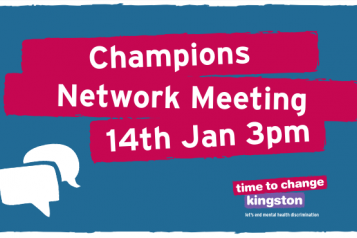 Image with speech bubbles and 'Champions Network Meeting 14th Jan 3pm' 