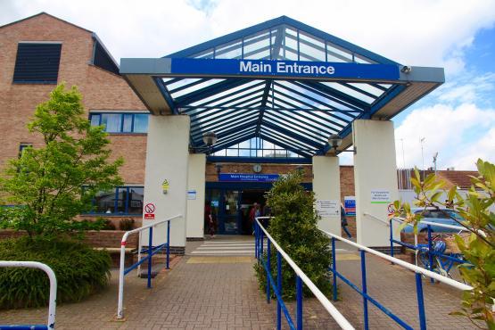 A photo of the main entrance of Kingston Hospital