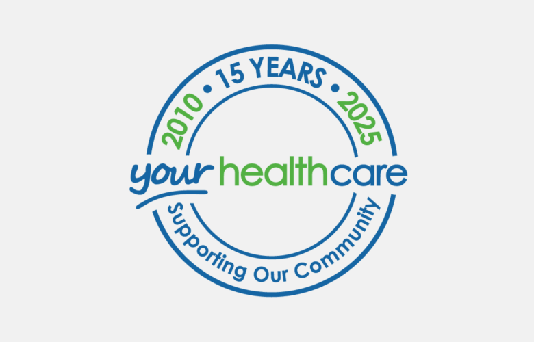A logo celebrating 15 years of your healthcare